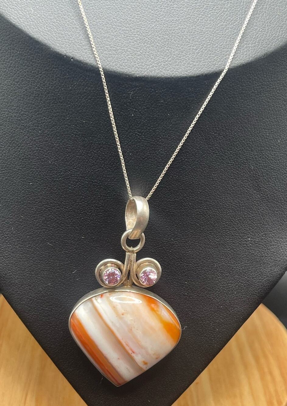 925 Banded Agate Gemstone Pendant with 20" Sterling Silver Box Chain Necklace